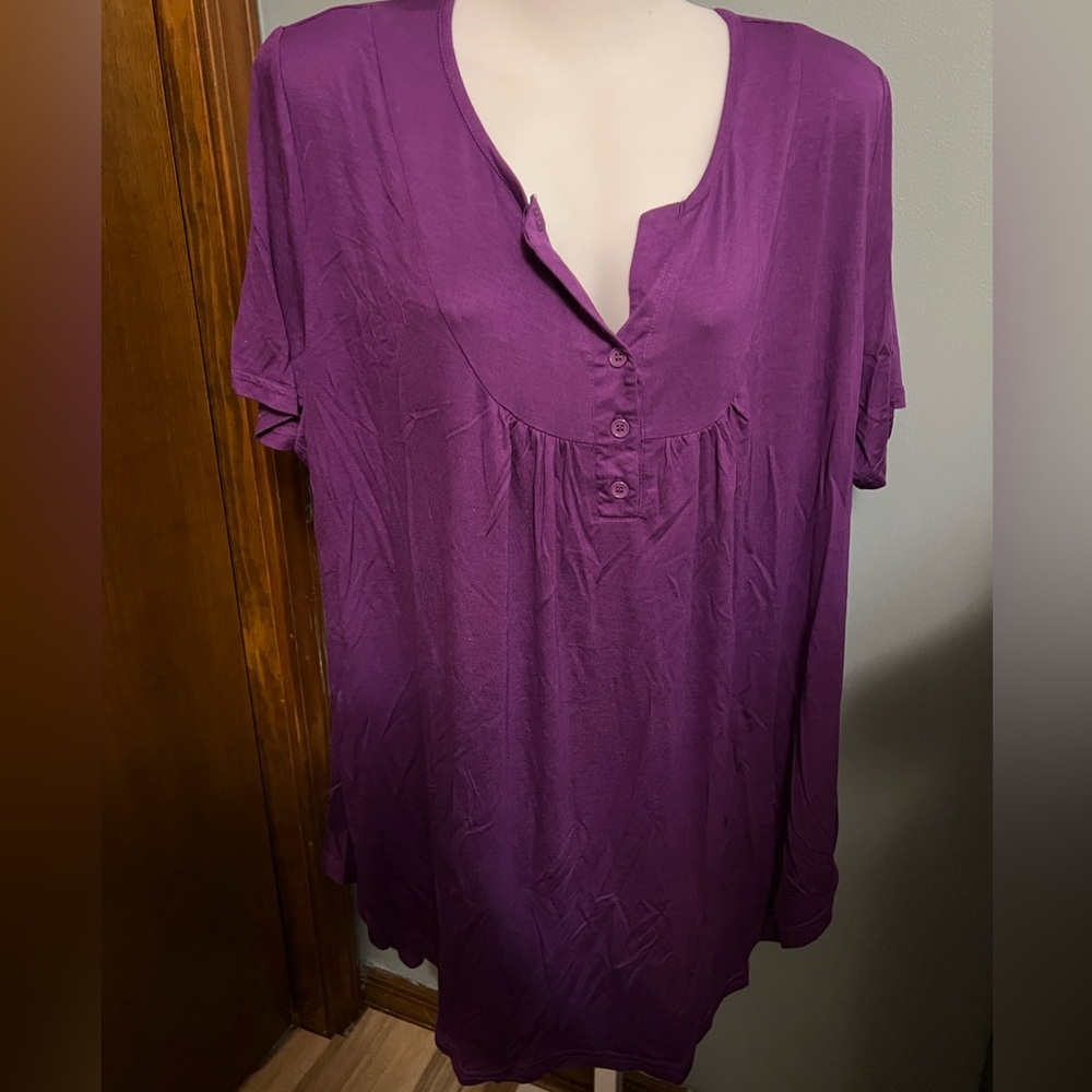 Halife Purple Button Down Short Sleeve Blouse NWT 3X